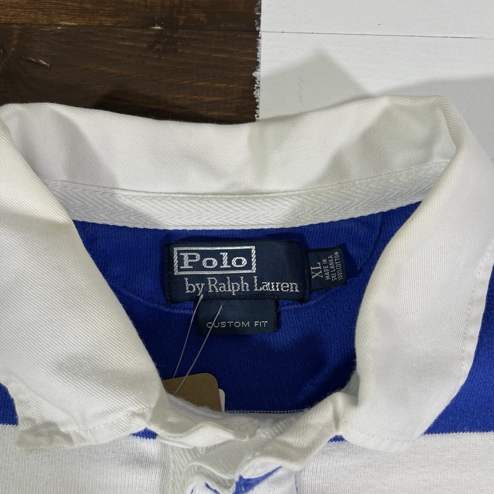 Vintage 90s Polo Ralph Lauren Rugby Shirt Men's Sz XL Royal Blue White Stripe - Picture 6 of 8